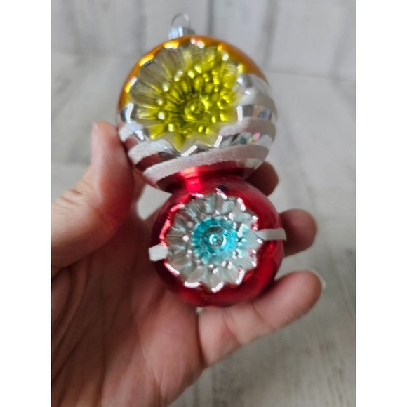 Radko shiny Brite double reflector vintage striped orange red ornament Xmas tree - Picture 4 of 8